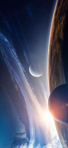 an artist's rendering of two planets in the sky