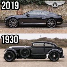 an old and new car with the same number on it's side, before and after being restored