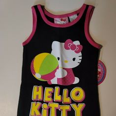 Hello Kitty Toddler Girls T-Shirts Tank Top 2t Or 4t Nwt Black Summer Tops For Playtime, Fun Black Tops For Playtime, Cute Black Top With Cartoon Print, Cute Black Tops With Cartoon Print, Playful Black Fitted Tops, Playful Fitted Black Tops, Fitted Character Print Tops For Playwear, Fitted Tops With Character Print For Playwear, Playful Black Tops For Playtime