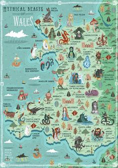 an illustrated map of wales with all the main attractions