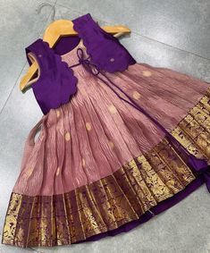 Kids Frocks Design Traditional Indian, Baby Traditional Dress Indian, Traditional Baby Dresses, Pattu Langa, Kids Blouse