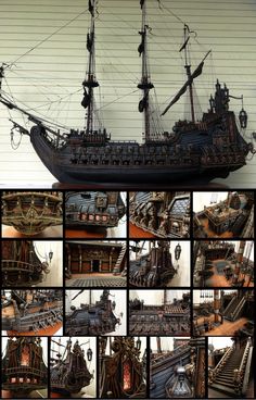 an image of a model ship that is made out of wood