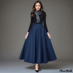 Olivia Mark - Vintage High-Waisted Woolen Midi Skirt with Elegant Pleats Wool Midi Skirt, Tulle Midi Skirt, Square Dance, Navy Blue Skirt, Winter Fashion Outfits Casual, Dance Skirt, Half Skirt, Mermaid Skirt, Skirt Skirt