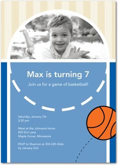 Personalized basketball party invitations #partyinvitations #partyinvite #basketballparty #partyhq Basketball Themed Birthday Party, March Madness Parties, Basketball Birthday, Invitations Birthday, Ncaa Basketball, Tiny Prints, Sports Decorations, A Basketball