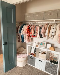 the closet is full of baby's clothes and other things to put in it