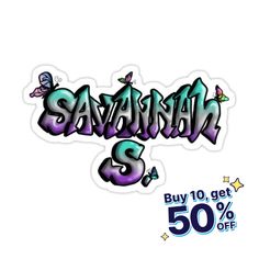 the logo for savannah s is shown in purple and blue with butterflies on it's side