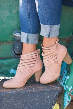 Walk My Way Basket Weave Booties (Blush) - NanaMacs.com - 2 Nude Boots, Boot Straps, Combat Boot, Vans Sneakers, Pink Shoes, Women Clothing Boutique, High Heel Boots