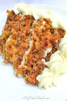 a piece of carrot cake on a white plate