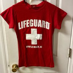 Red Size Medium Myrtle Beach Sc Lifeguard Tee Lifeguard Shirt, Myrtle Beach Sc, Myrtle Beach, Lady In Red, Halloween Costumes, Womens Tops, Tops & Tees, Size Medium, Halloween