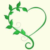 a green heart with vines and leaves on it