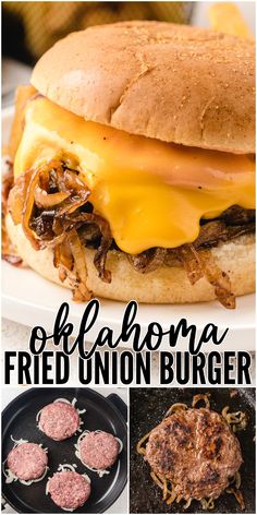 an image of a burger with cheese and meat on it, and the words ok california fried union burger