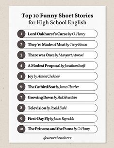 the top 10 funny short stories for high school english students, including one that is written in