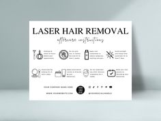 an advertisement for laser hair removal on a white background with black and white lettering that says laser hair removal