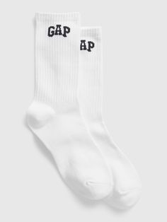 Soft knit socks.  Ribbing at top.  Reinforced toe and heel.  Gap arch logo at top. White Nike Socks Pack, Cheap White Nike Socks, Nike White Socks Women, Cream Nike Socks, White Mid-calf Cotton Socks, White Cotton Mid-calf Socks, White Socks Aesthetic, Nike Winter Jackets, Athletic Logo