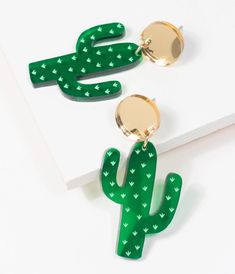 Green Cactus, Retro Earring, Earrings Unique, Free Post, Gold Buttons, Unique Earrings, Unique Vintage, Women's Accessories, Vintage Inspired