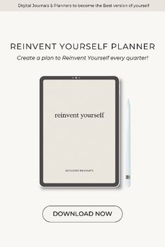 a tablet with the text reinent yourself planner on it