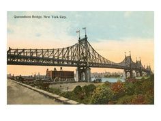 an old postcard depicting the queensbridge bridge, new york city