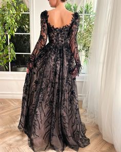 Belle of the Ball Gown | Teuta Matoshi Wedding Dress Black Detail, Black Ethereal Dress, Teuta Matoshi Gown, Teuta Matoshi Dresses, Teuta Matoshi, Black Wedding Gowns, Black Lace Gown, Exquisite Dresses, Black Ball Gown