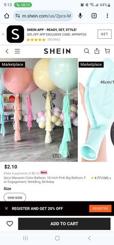 an image of balloons and tassels for sale on the app store's website