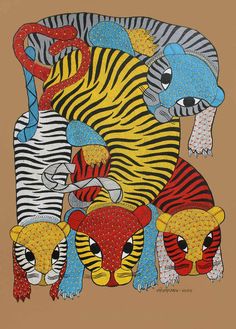 an animal painting with many different colors and sizes