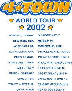 the four tour poster for tokyo's 4 - town world tour in 2012, with information about each event