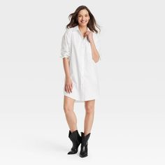 You'll be ready to take on off-duty days in cool style with this Long-Sleeve Mini Shirtdress from Universal Thread™. Made of lightweight cotton-linen fabric, the mini dress is tailored with a collared neckline featuring a full-length button placket down the front, long sleeves with buttoned cuffs, a box-pleat back yoke and a shirttail hem. A chest patch pocket and side pockets complete the look with functional flair. Keep it casual with sneakers, or dress things up a bit with your go-to accessor Maxi Bodycon Dress, Mini Sundress, Mini Skater Dress, Cotton Linen Fabric, Mini Shift Dress, Long Sleeve Mini, Shirtdress, Linen Women, Universal Thread