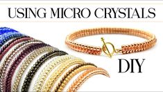 several different colored bracelets with the words using micro crystals diy