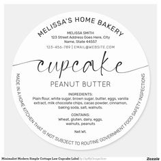 a round label with the word cupcake written in cursive writing on it