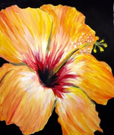 a painting of a yellow flower on a black background