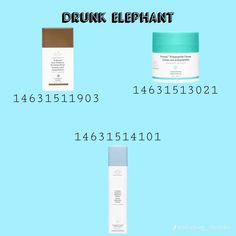 three different types of skin care products on a blue background with the words drunk elephant