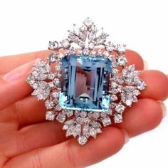 (eBay) 4CT Ascher Lab Created Aquamarine & Diamond Women's Brooch 14K White Gold Finish Diamond Gold Pendant, Aquamarine Jewelry, Diamond Brooch, Pin Pendant, Fabulous Jewelry, Diamond Gold, Gorgeous Jewelry, Gems Jewelry