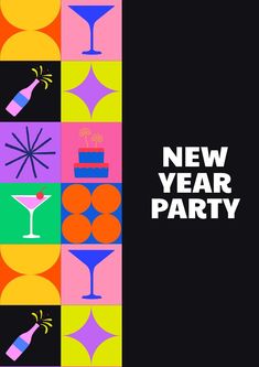 the new year party poster is designed to look like it has been made with different colors