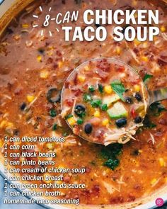 a bowl of chicken taco soup with instructions