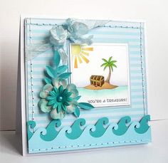 a handmade card with an image of a palm tree