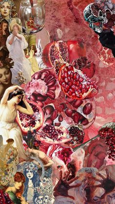 a collage of images with pomegranates and other things in them