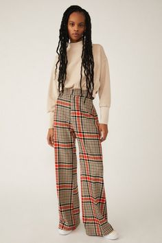 Plaid Jules Pants | Nuuly Rent 1990s Fashion Trends 90s Style, Plaid Trousers Outfit, Jean Jacket Design, Free People Aesthetic, High Rise Style, Arts District, Columbus Ohio, Plaid Pants, So Cool