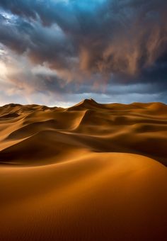 the desert is covered in sand dunes under a cloudy sky