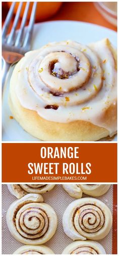 orange sweet rolls with icing on top