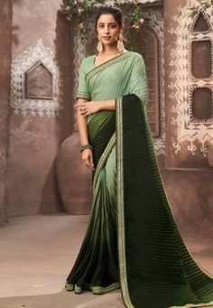 Wedding Wear Dresses, Shaded Saree, Half And Half Saree, Pleated Saree, Sequence Saree, Pista Green, Gotta Patti, Eid Special, Border Saree