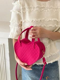 BirdinBag - Hot Pink Felt Bag with Novelty Heart Design in Rhombus Pattern Rhombus Pattern, Neon Bag, Pink Felt, Novelty Bags, Word Wrap, Felt Bag, Bird In Bag, Color Rosa, Bag Bag