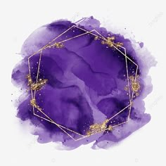 a purple and gold watercolor background with a golden geometric frame on the middle, surrounded by