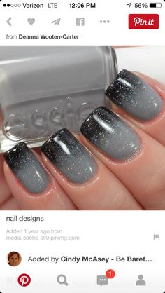 Nail Ideas For Black Tie Event, Grey And Black Nails, Ambre Nails, Nails Grey, Gray Art, Ombre Nails Glitter, Gray Nails, Festival Nails