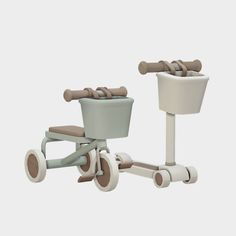 an old fashioned tricycle is shown in this 3d rendering image, with the seat folded down