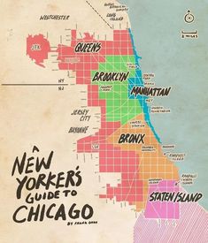 the new york city guide to chicago is shown on an old paper with black lettering