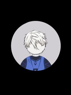 an anime avatar with white hair and blue shirt