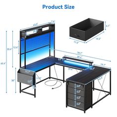 the computer desk is shown with measurements for it