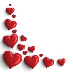 many red hearts are flying up into the air on a white background with space for text