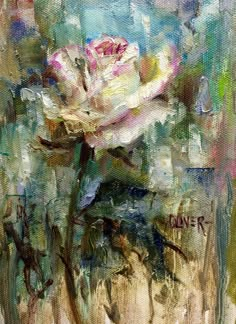 a painting of a white rose in a vase