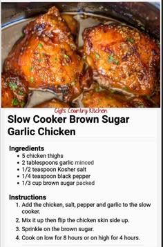 the recipe for slow cooker brown sugar garlic chicken