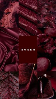 a collage of red and purple images with the word queen on it